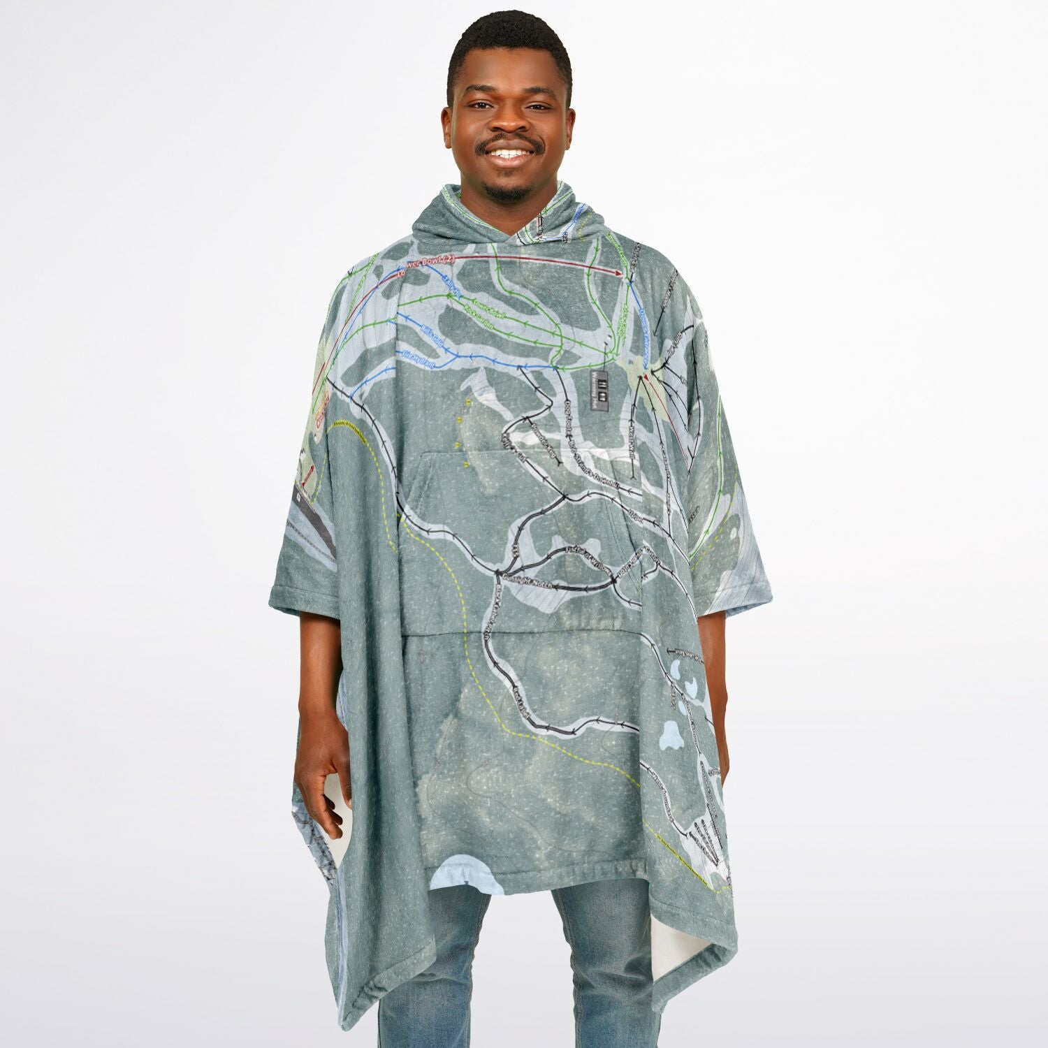 Mt Hood Skibowl, Oregon Ski Resort Map Flannel Blanket Poncho