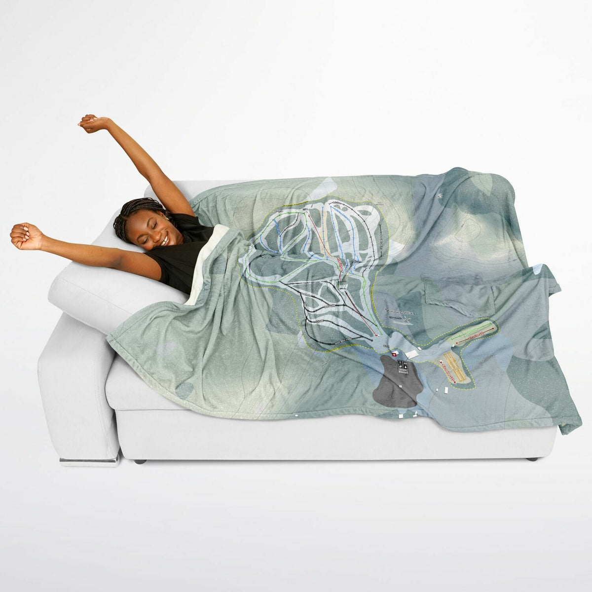 Station Gallix, Quebec Ski Resort Map Flannel Blanket Poncho