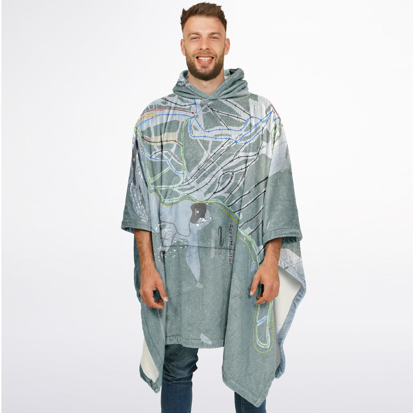 Apex Mountain, British Columbia Ski Resort Map Flannel Blanket Poncho
