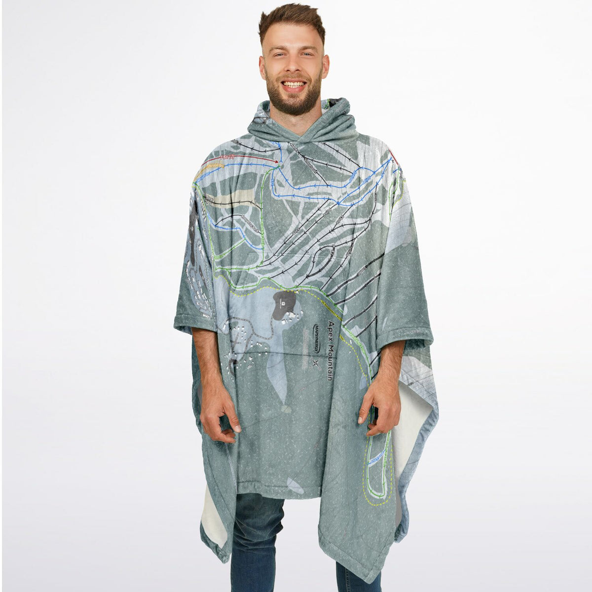 Apex Mountain, British Columbia Ski Resort Map Flannel Blanket Poncho
