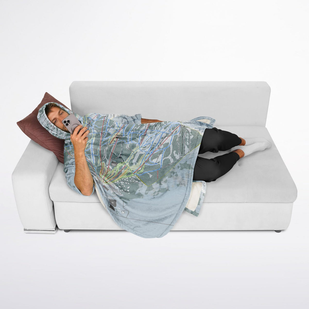 Jackson Hole Mountain, Wyoming Ski Resort Map Flannel Blanket Poncho