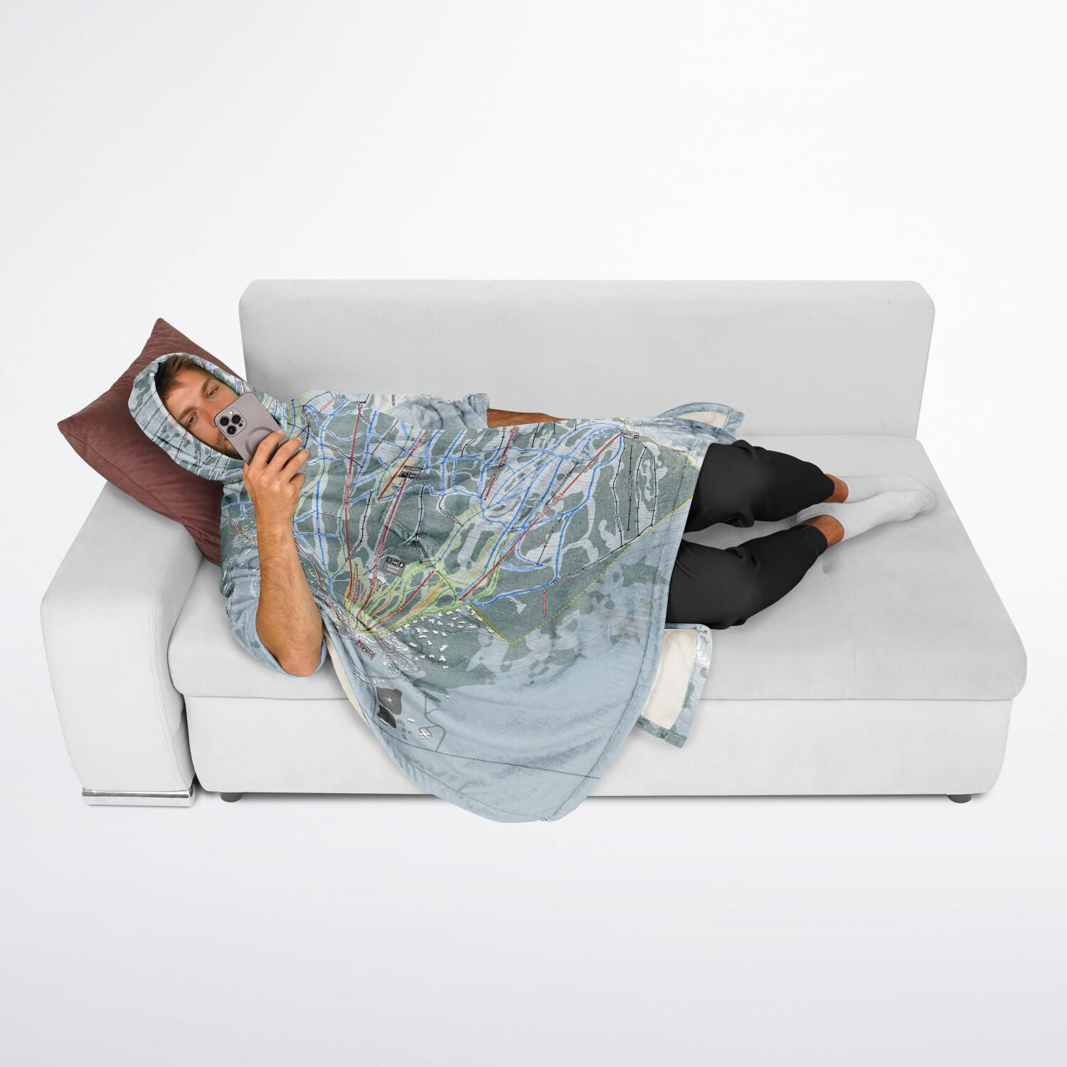 Jackson Hole Mountain, Wyoming Ski Resort Map Flannel Blanket Poncho