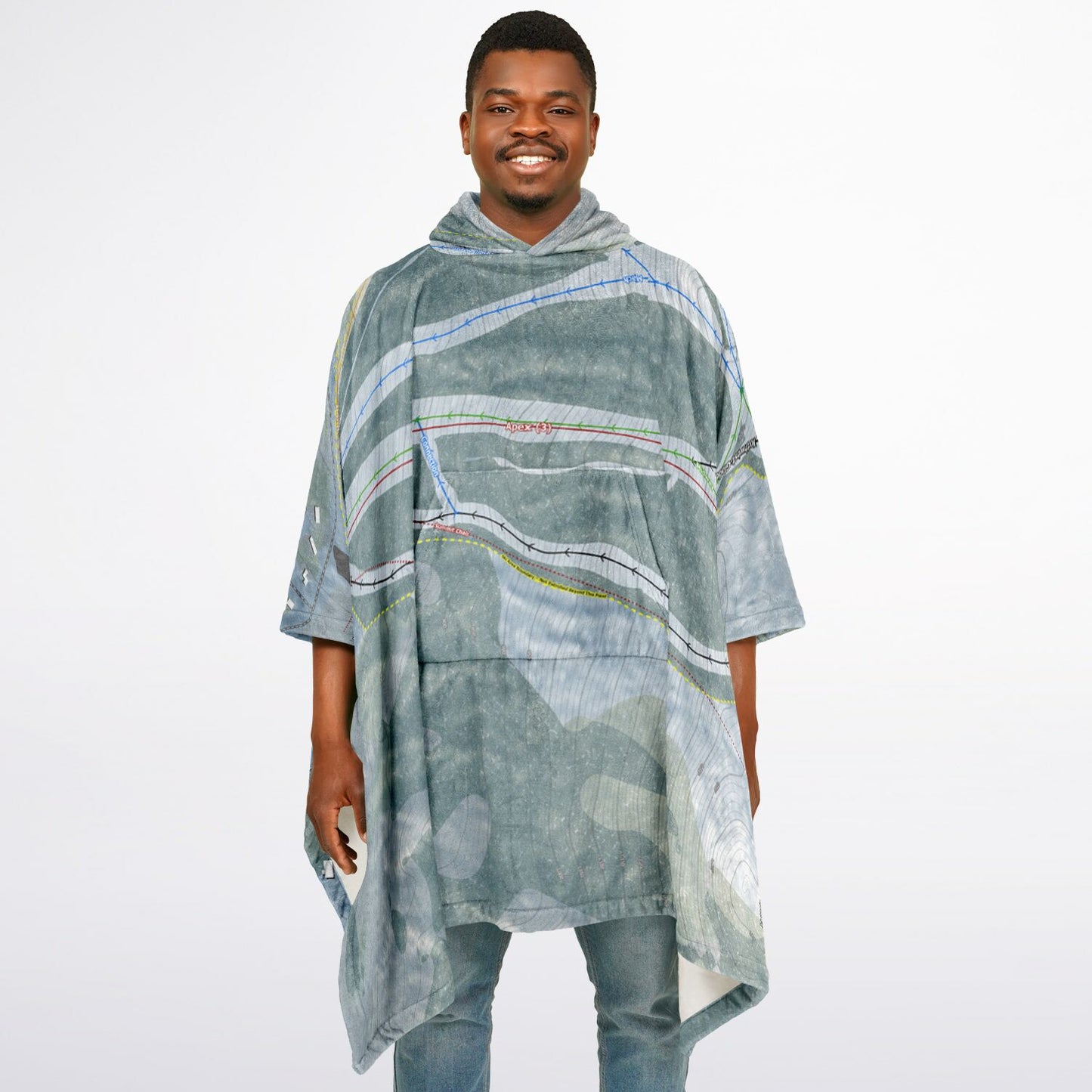 West Mountain, New York Ski Resort Map Flannel Blanket Poncho