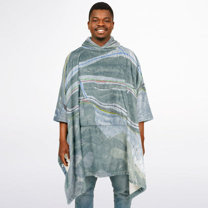 West Mountain, New York Ski Resort Map Flannel Blanket Poncho