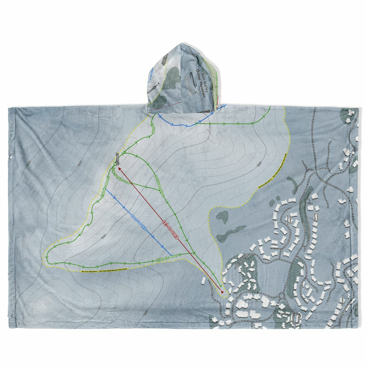 Sun Valley Dollar Mountain, Idaho Ski Resort Map Flannel Blanket Poncho