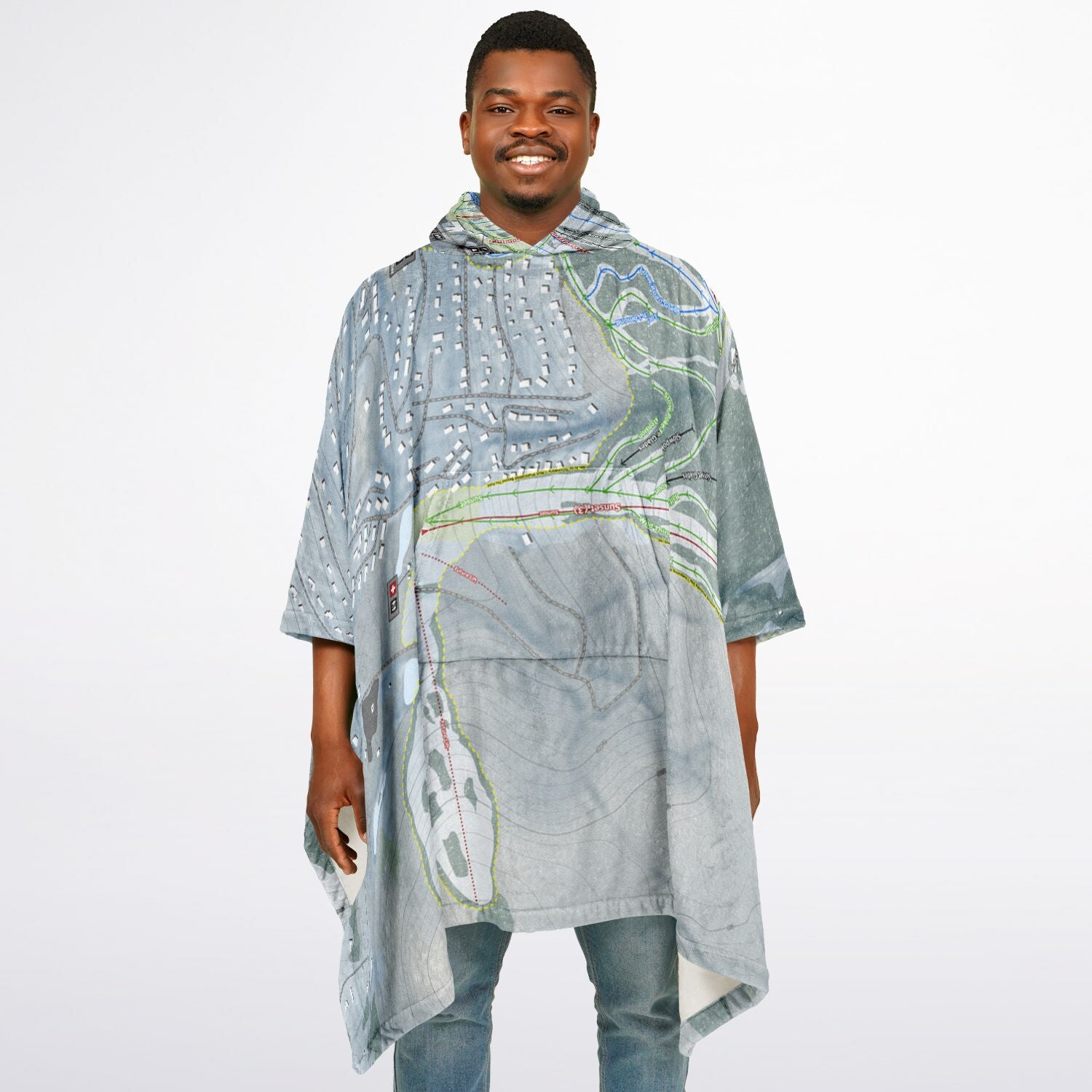 Holimont, New York Ski Resort Map Flannel Blanket Poncho