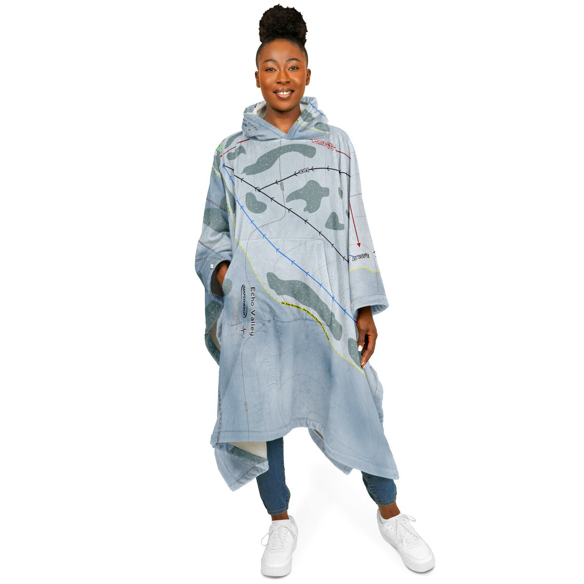 Echo Valley, Washington Ski Resort Map Flannel Blanket Poncho