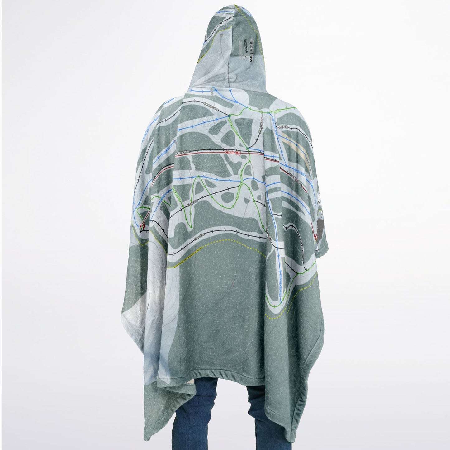 Teton Pass, Montana Ski Resort Map Flannel Blanket Poncho