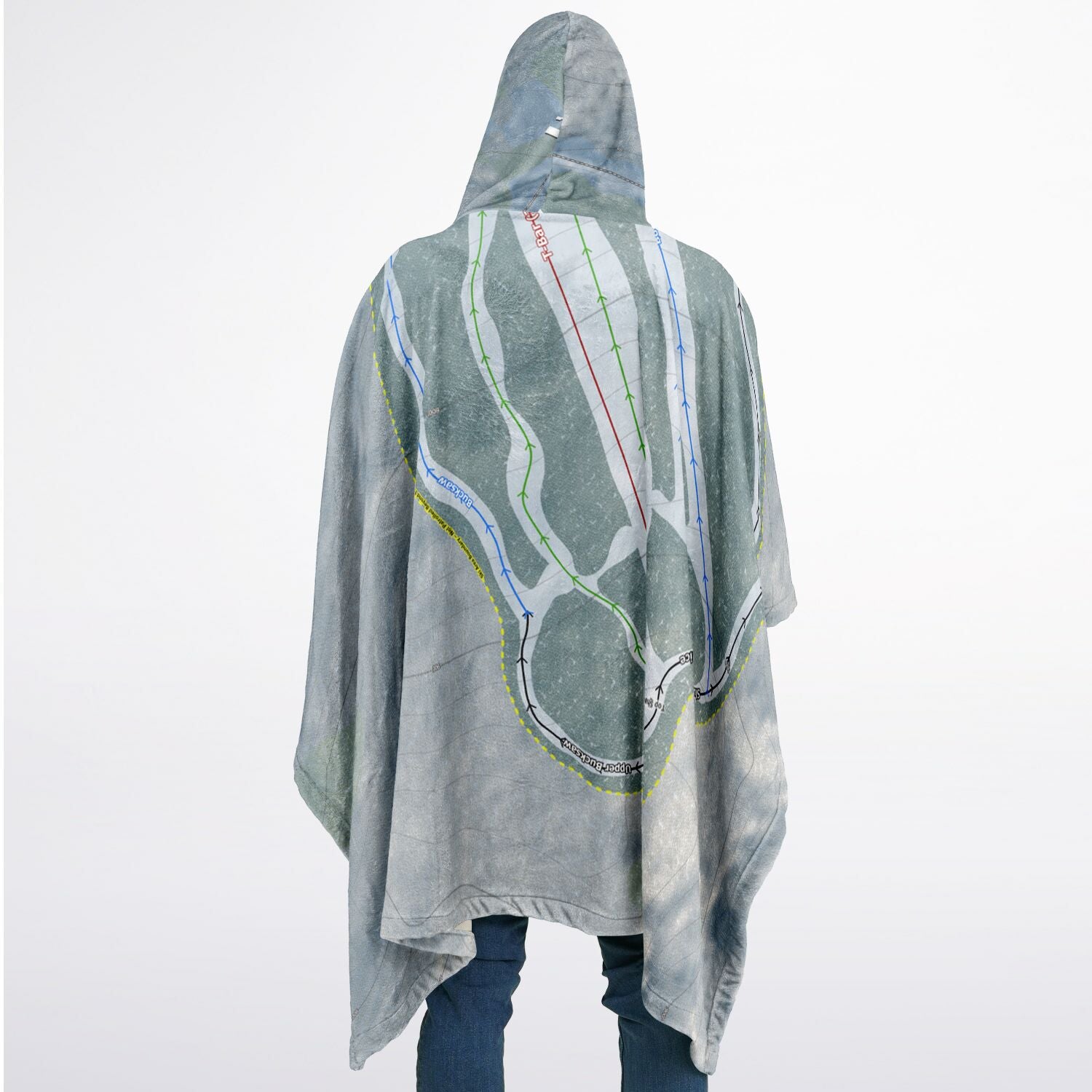 Baker Mountain, Maine Ski Resort Map Flannel Blanket Poncho