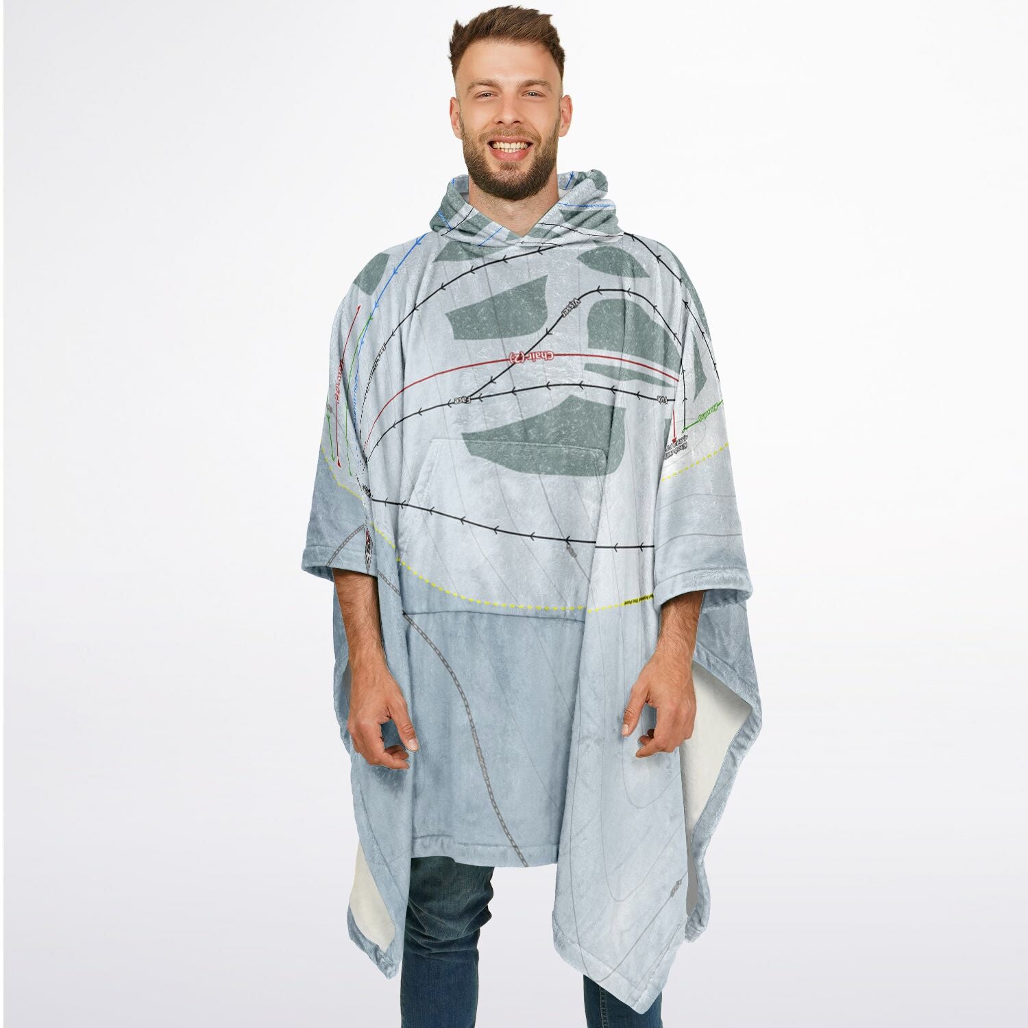 Sitzmark, Washington Ski Resort Map Flannel Blanket Poncho