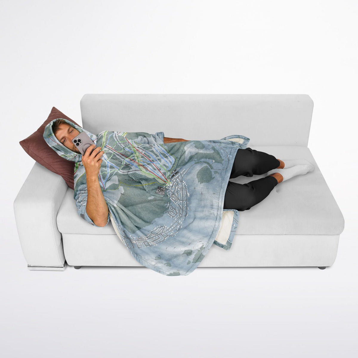 Sun Valley, Idaho Ski Resort Map Flannel Blanket Poncho