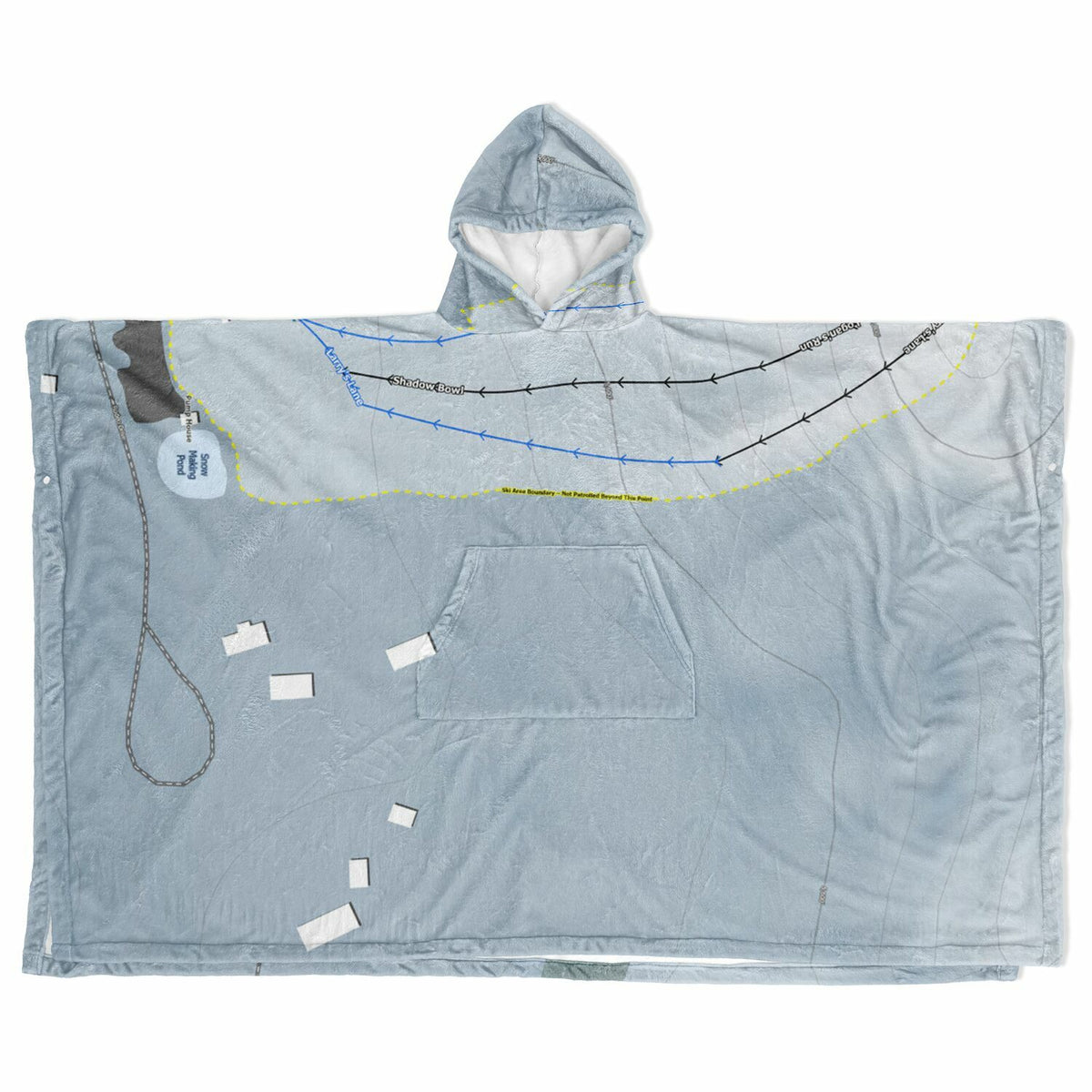 Rotarun, Idaho Ski Resort Map Flannel Blanket Poncho