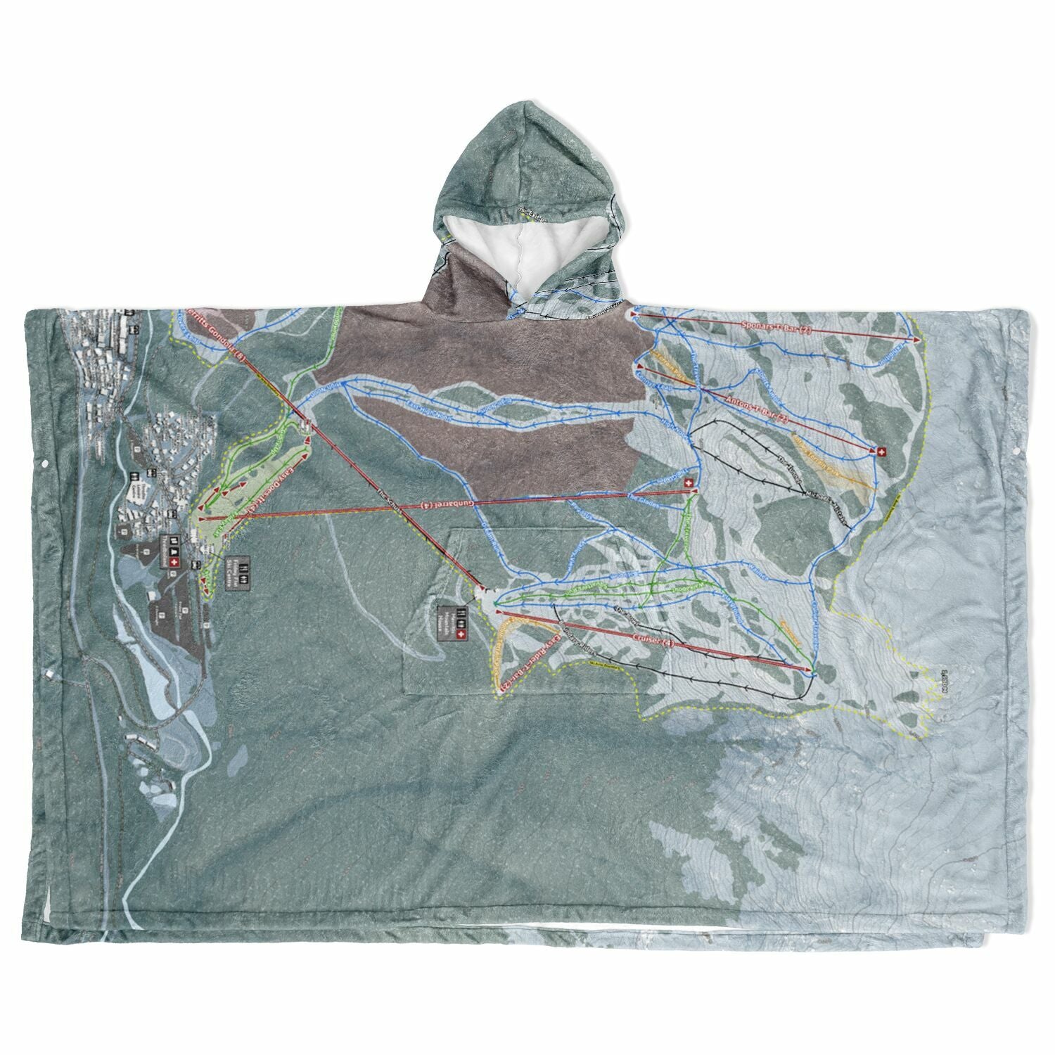 Thredbo, Australia Ski Resort Map Flannel Blanket Poncho