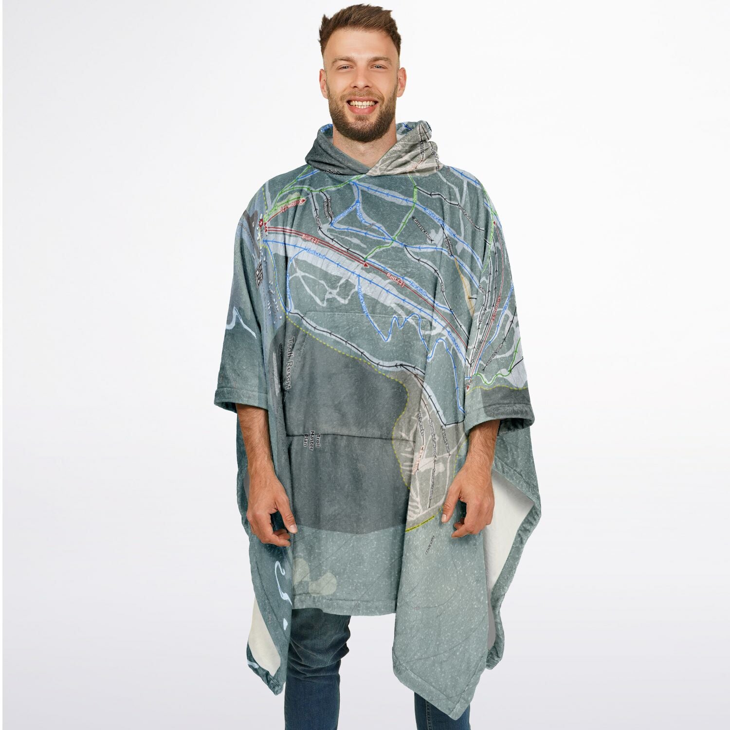 Troll Resort, British Columbia Ski Resort Map Flannel Blanket Poncho