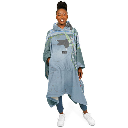Pass Powderkeg, Alberta Ski Resort Map Flannel Blanket Poncho
