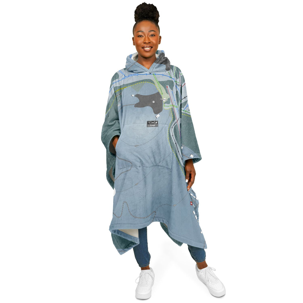 Pass Powderkeg, Alberta Ski Resort Map Flannel Blanket Poncho