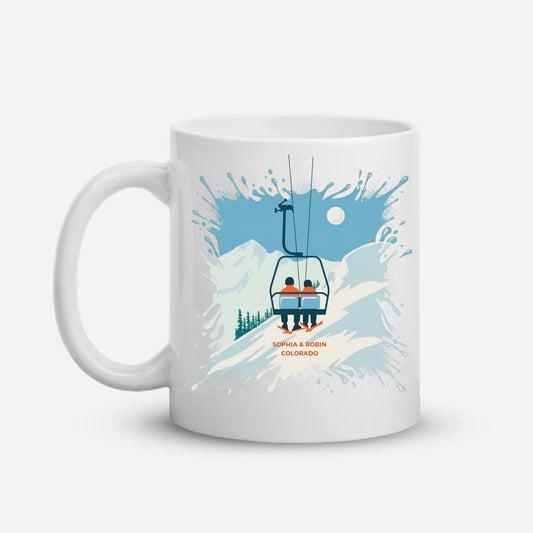 Personalized Chairlift Family Printed White Glossy Mug