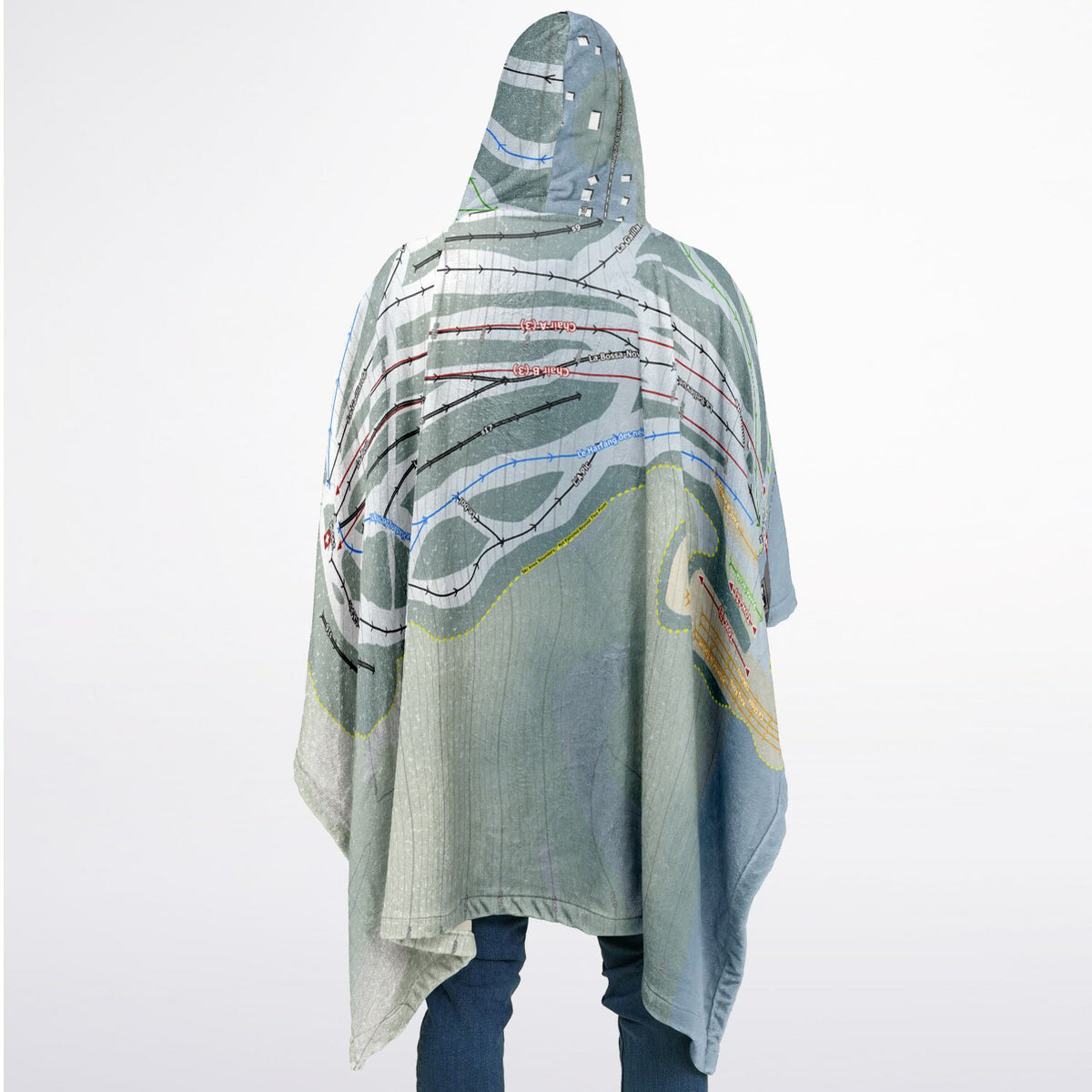 Mont Lac-Vert, Quebec Ski Resort Map Flannel Blanket Poncho