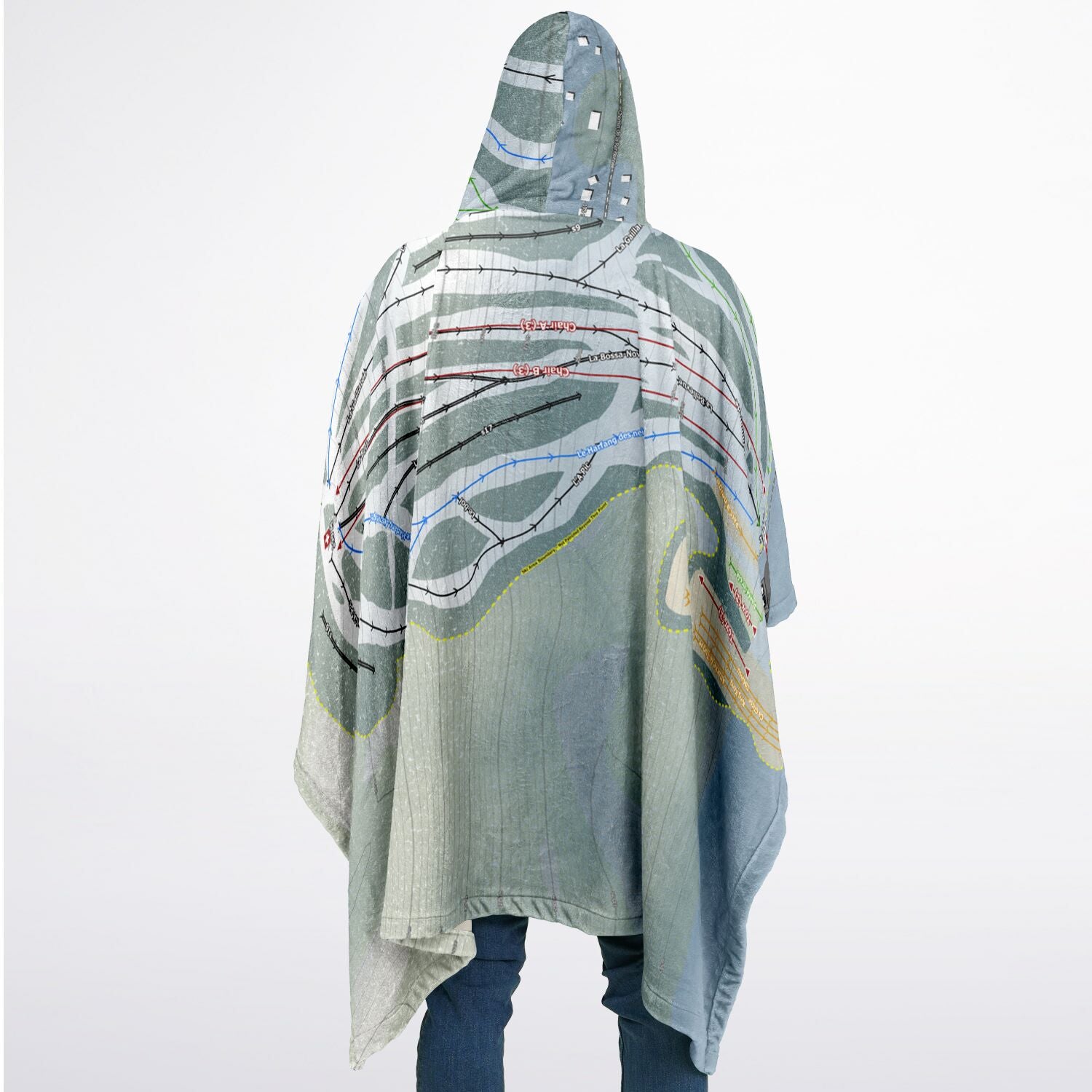 Mont Lac-Vert, Quebec Ski Resort Map Flannel Blanket Poncho