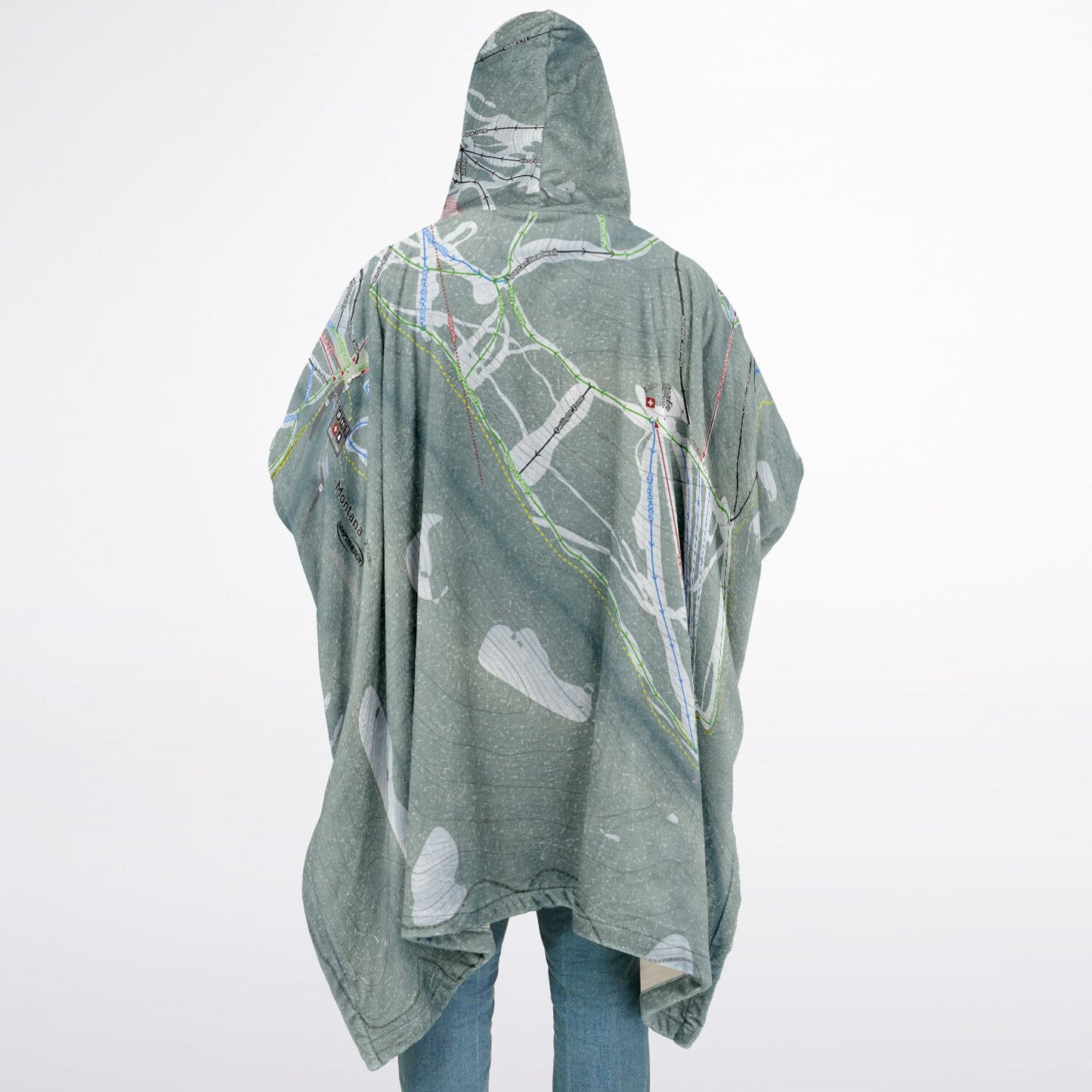 Montana Snowbowl, Montana Ski Resort Map Flannel Blanket Poncho