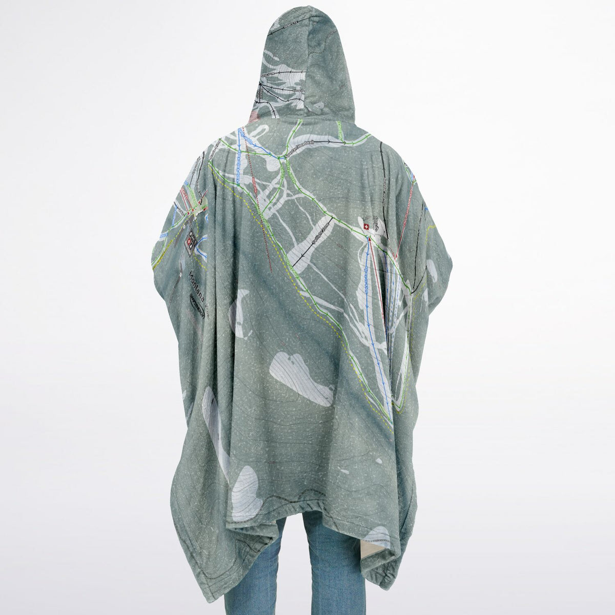 Montana Snowbowl, Montana Ski Resort Map Flannel Blanket Poncho