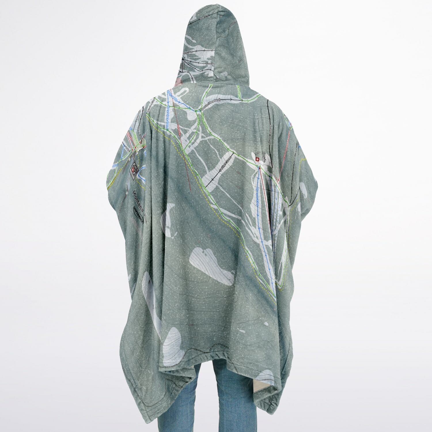 Montana Snowbowl, Montana Ski Resort Map Flannel Blanket Poncho