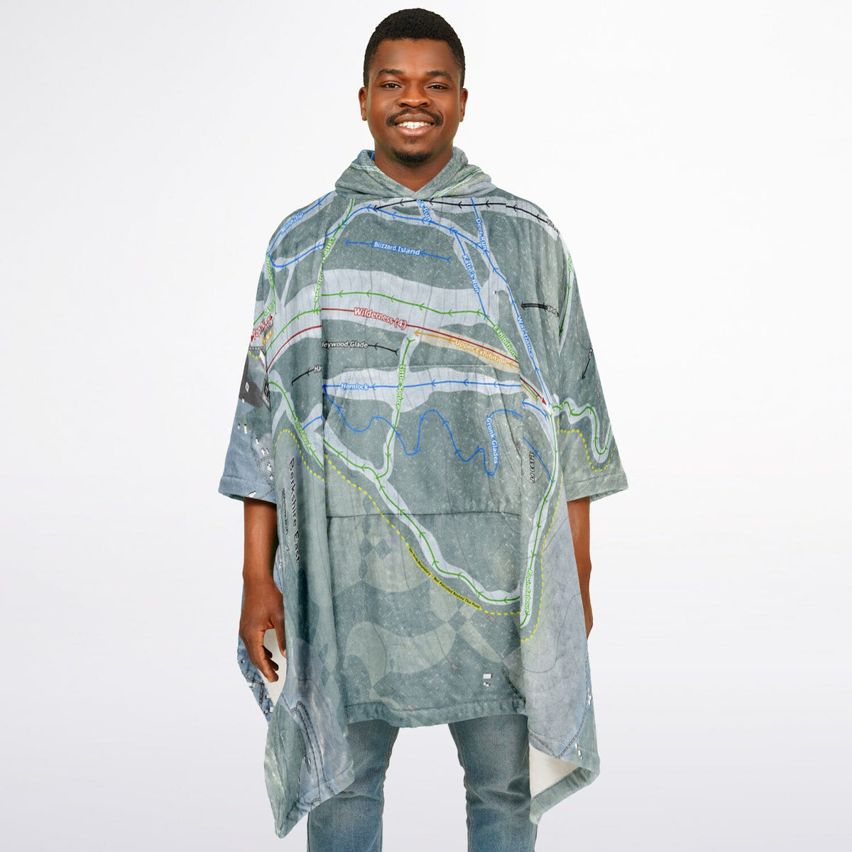 Berkshire East, Massachusetts Ski Resort Map Flannel Blanket Poncho
