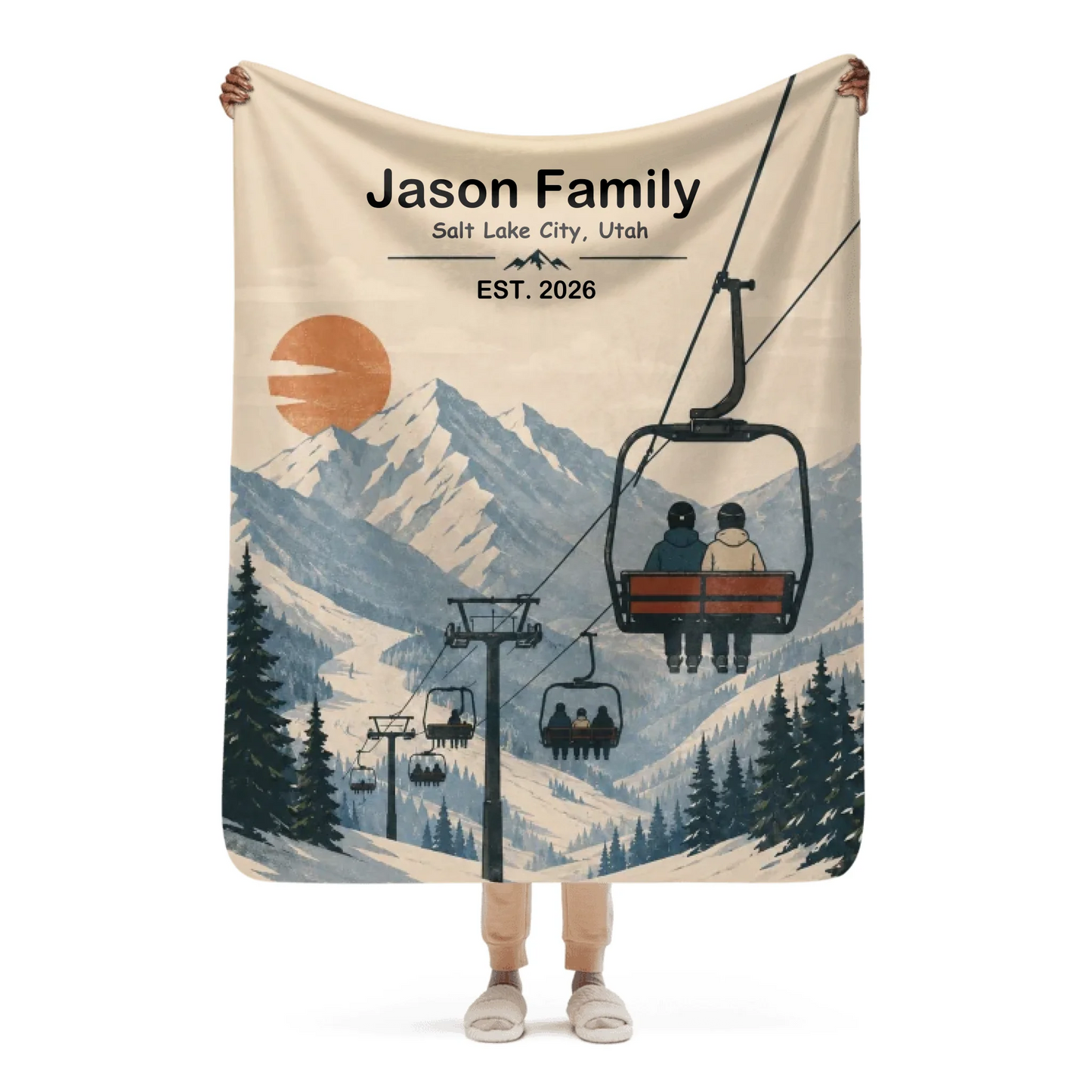 Personalized Family Ski Chair Blanket – Custom Sherpa Blanket