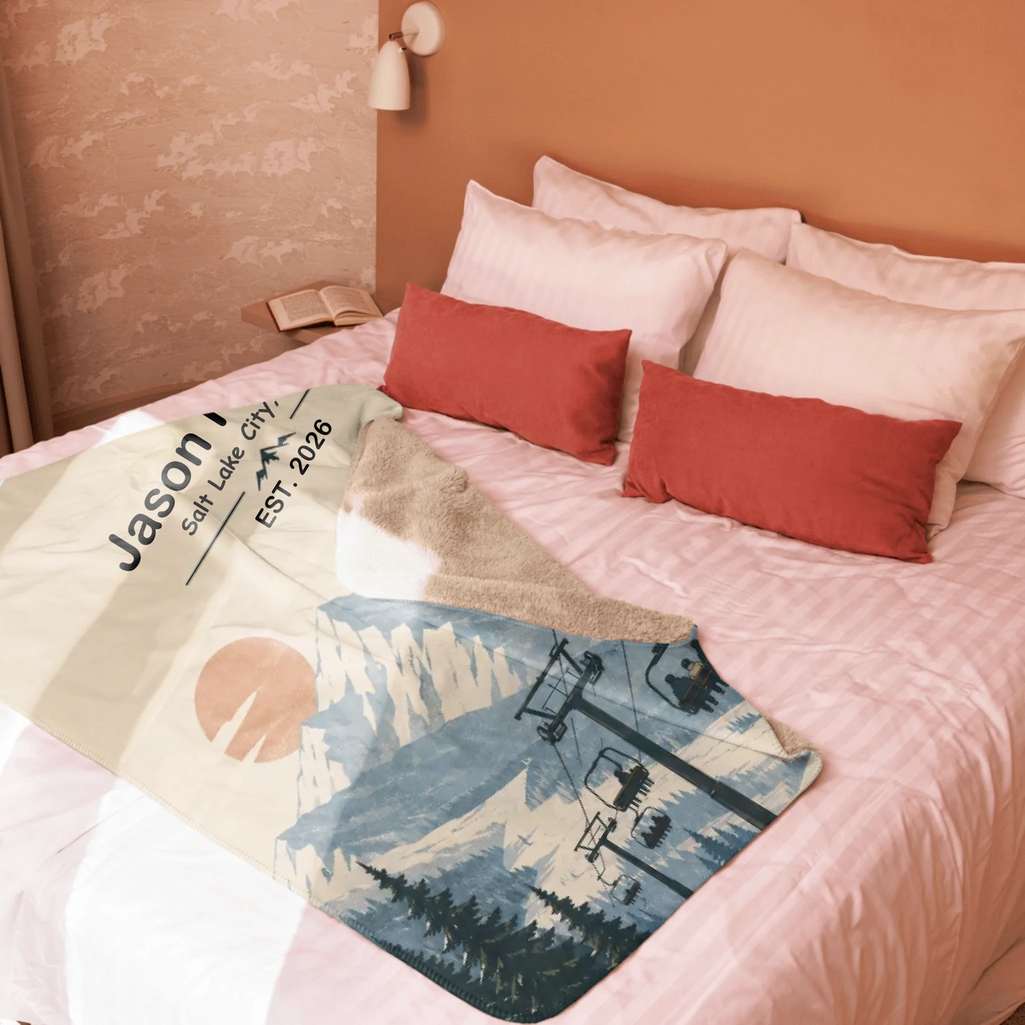 Personalized Family Ski Chair Blanket – Custom Sherpa Blanket