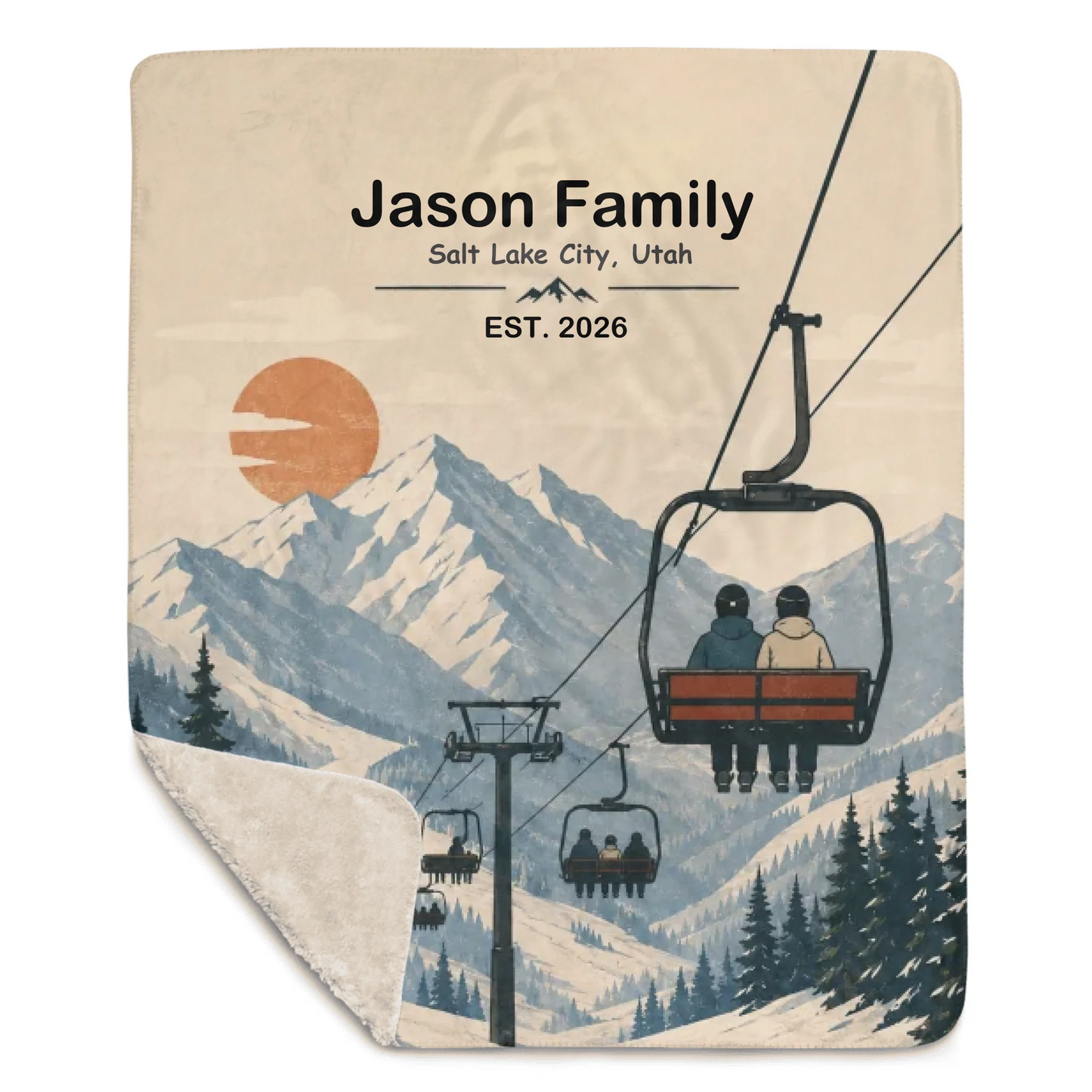 Personalized Family Ski Chair Blanket – Custom Sherpa Blanket
