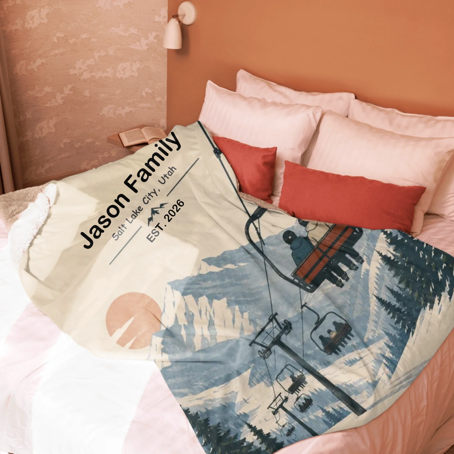 Personalized Family Ski Chair Blanket – Custom Sherpa Blanket