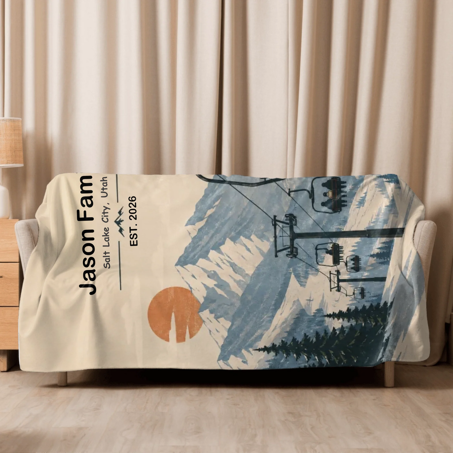 Personalized Family Ski Chair Blanket – Custom Sherpa Blanket