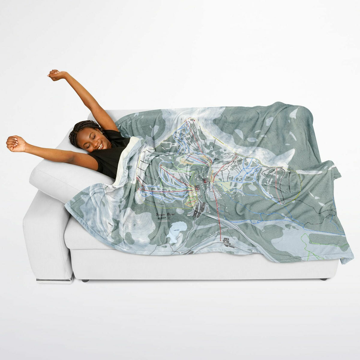 Sugar Bowl, California Ski Resort Map Flannel Blanket Poncho