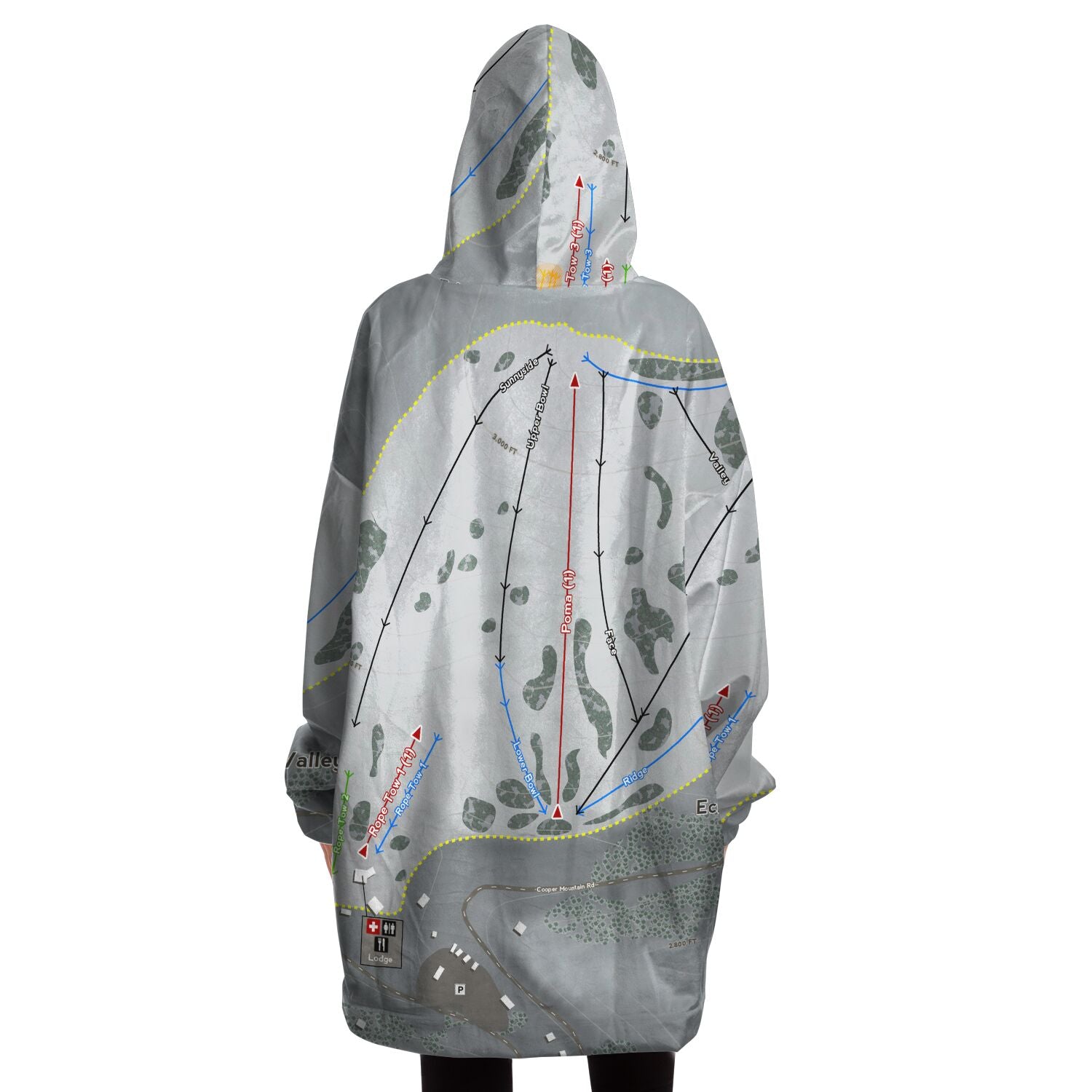 Echo Valley, Washington Ski Trail Map Snug Hoodie - Powderaddicts