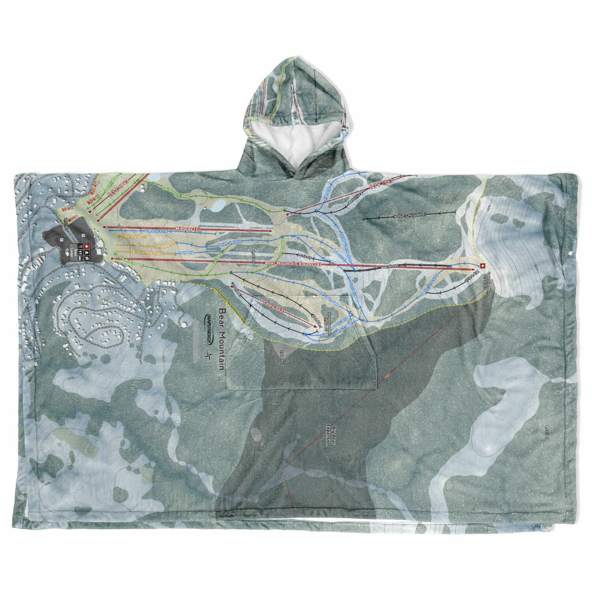 Bear Mountain, California Ski Resort Map Flannel Blanket Poncho