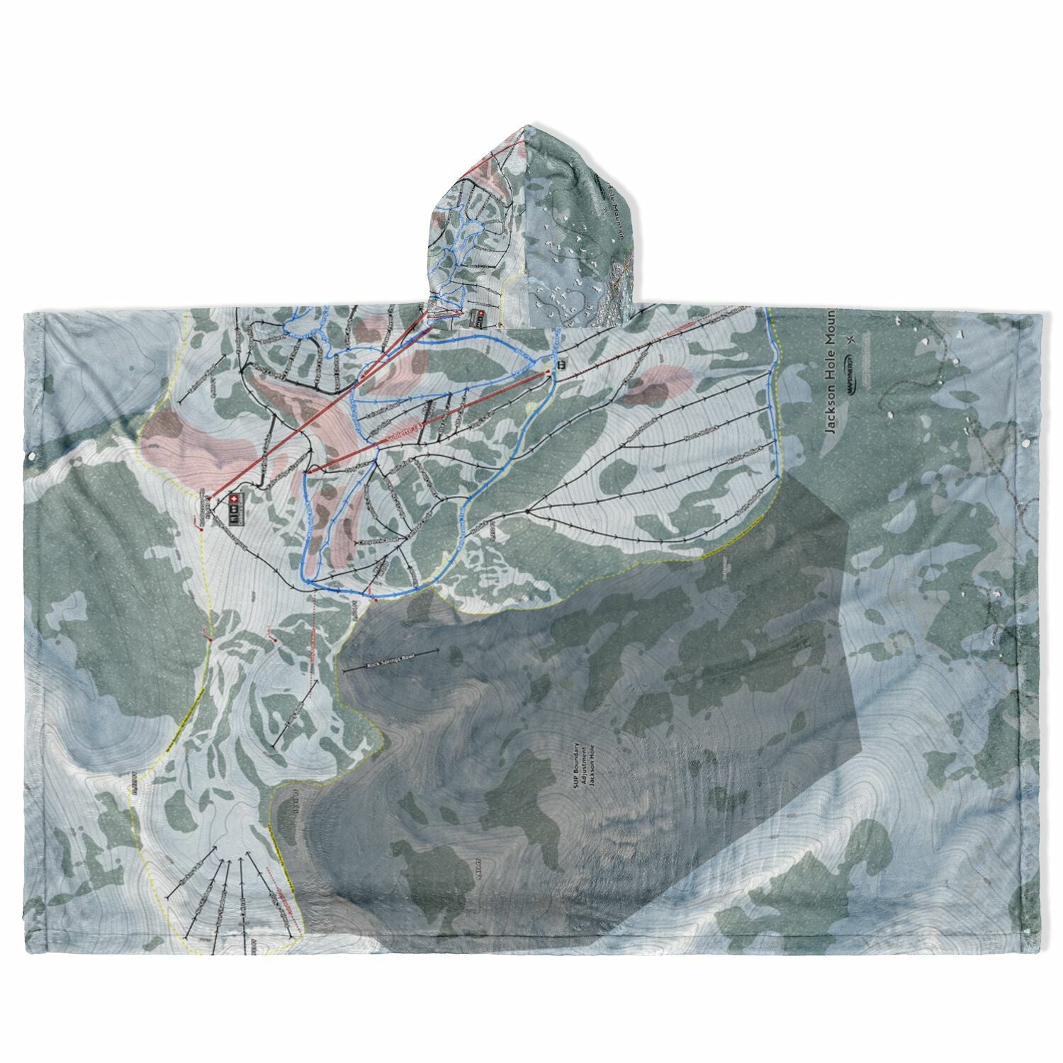 Jackson Hole Mountain, Wyoming Ski Resort Map Flannel Blanket Poncho