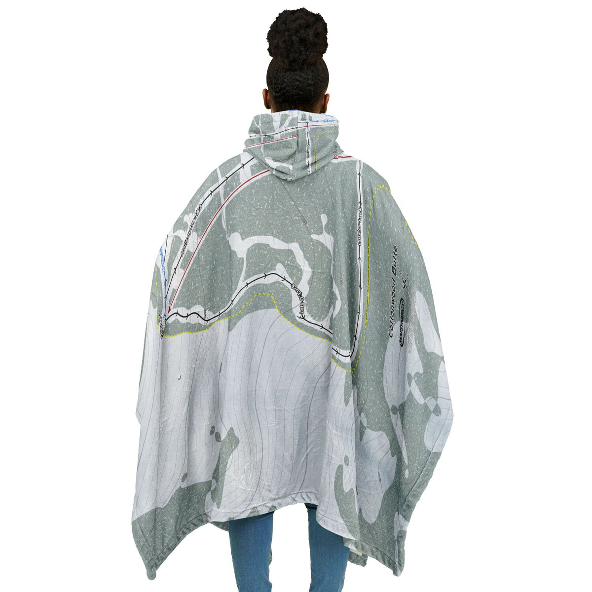 Cottonwood Butte, Idaho Ski Resort Map Flannel Blanket Poncho