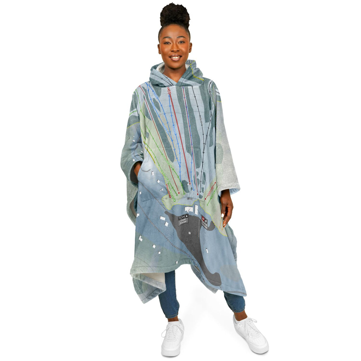 Sommet Edelweiss, Quebec Ski Resort Map Flannel Blanket Poncho