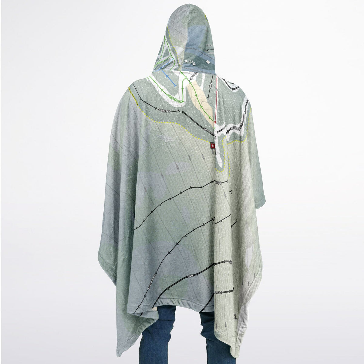 Mont Adstock, Quebec Ski Resort Map Flannel Blanket Poncho