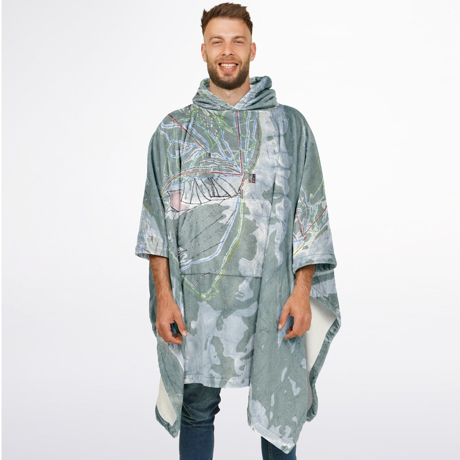 Yellowstone Club, Montana Ski Resort Map Flannel Blanket Poncho