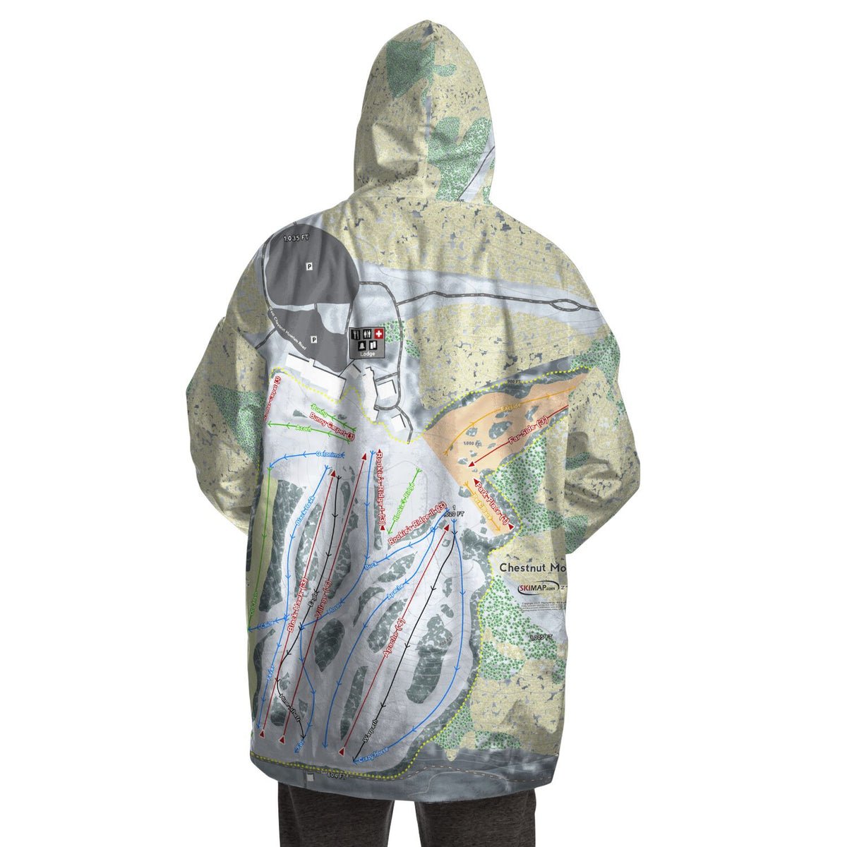 Chestnut Mountain, Illinois Ski Trail Map - Snug Hoodie