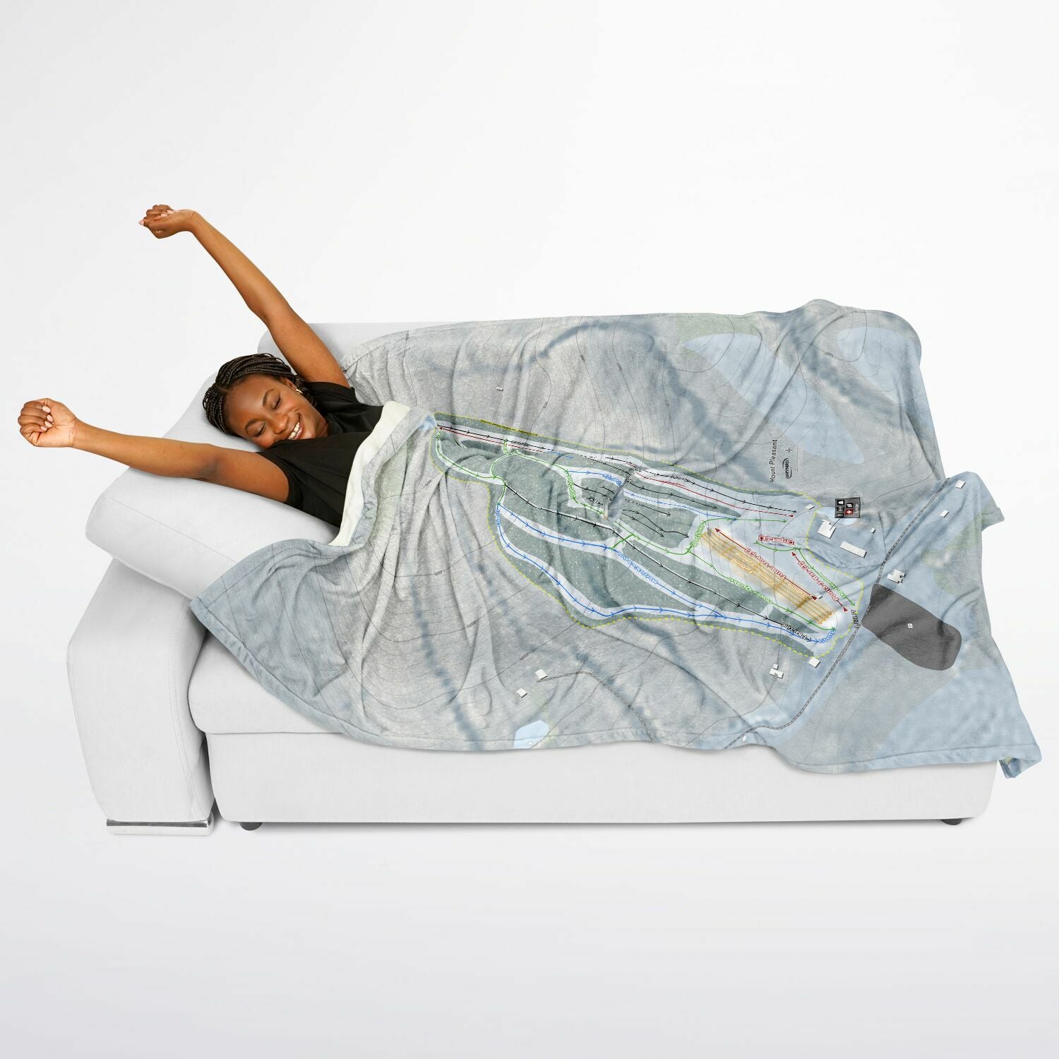 Mount Pleasant, Pennsylvania Ski Resort Map Flannel Blanket Poncho