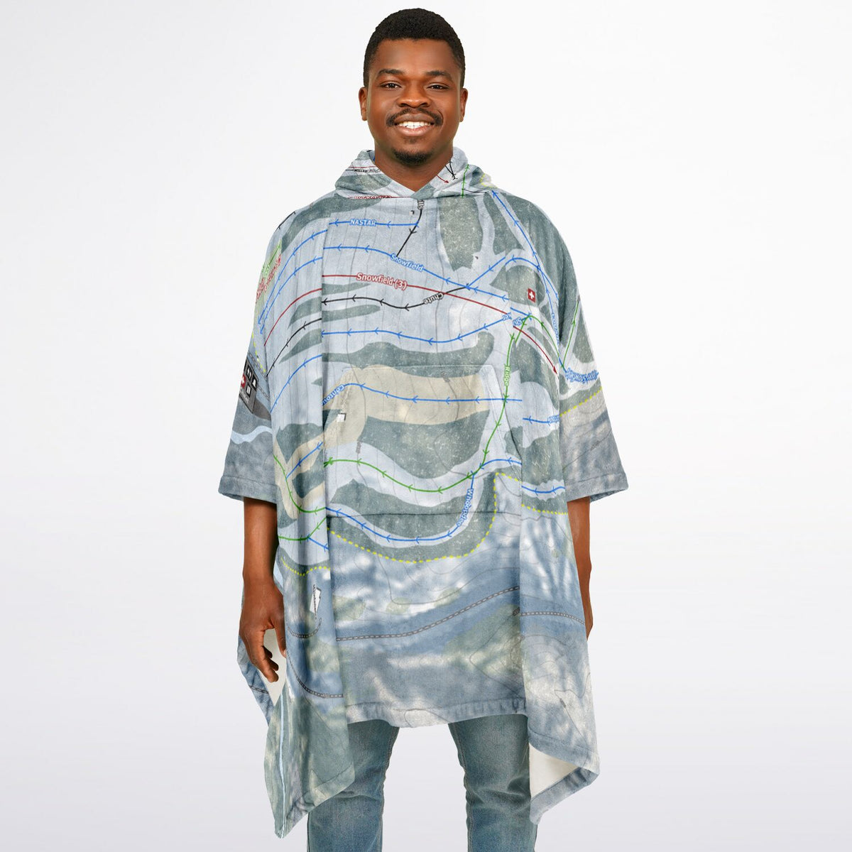 Marquette Mountain, Michigan Ski Resort Map Flannel Blanket Poncho