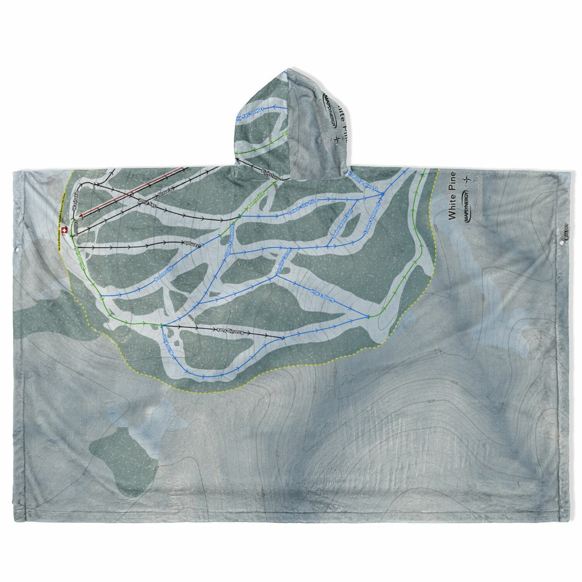 White Pine, Wyoming Ski Resort Map Flannel Blanket Poncho