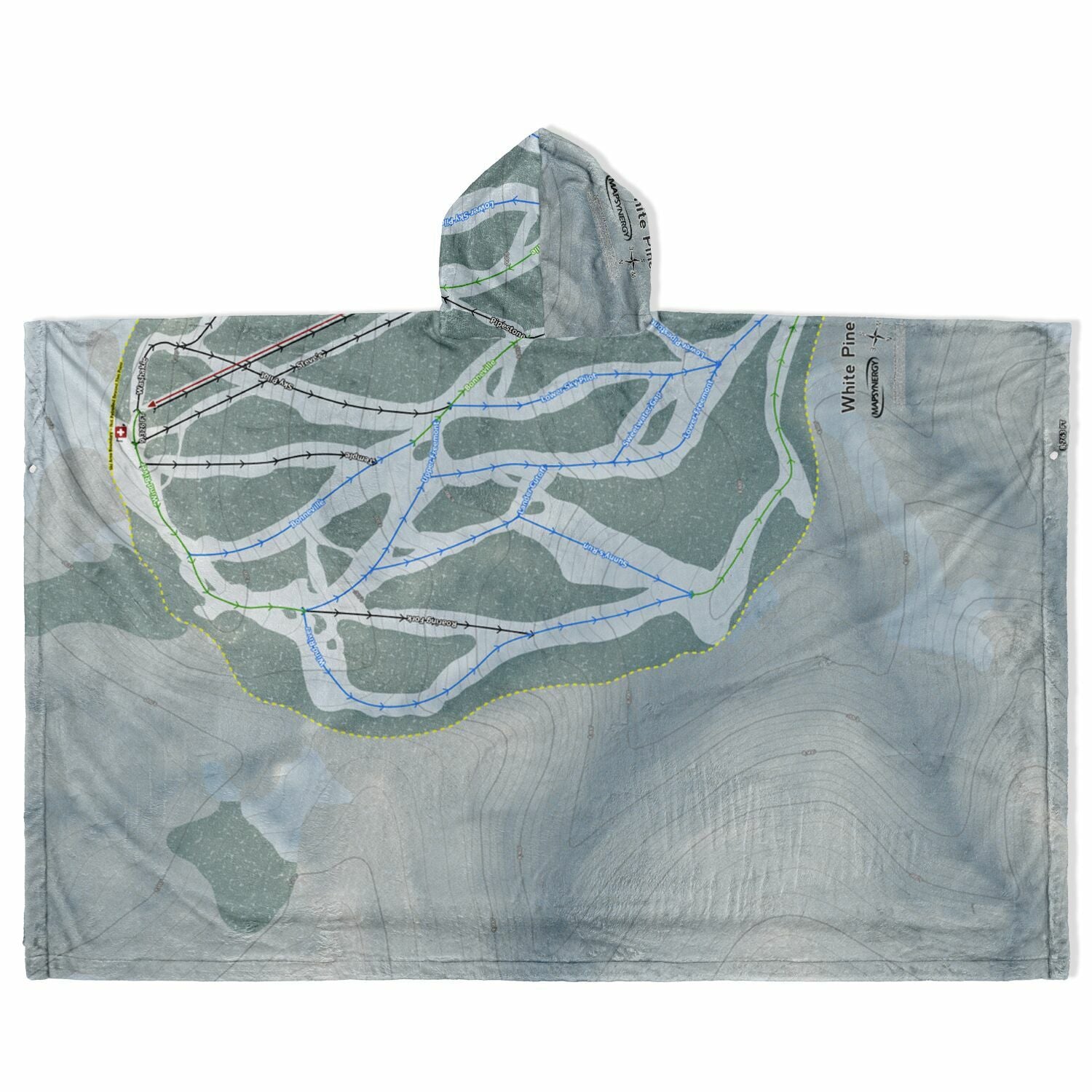 White Pine, Wyoming Ski Resort Map Flannel Blanket Poncho