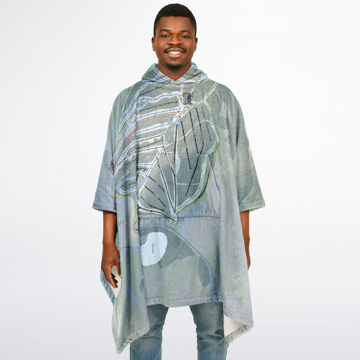 Val-dIrene, Quebec Ski Resort Map Flannel Blanket Poncho