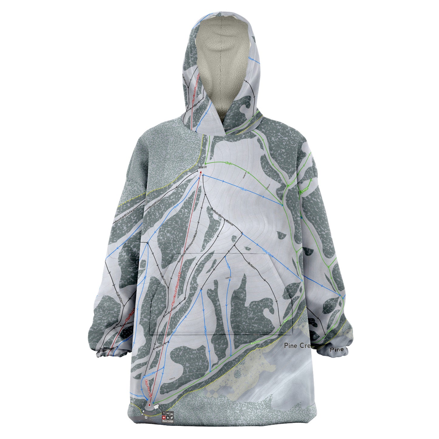 Pine Creek, Wyoming Ski Trail Map Snug Hoodie - Powderaddicts