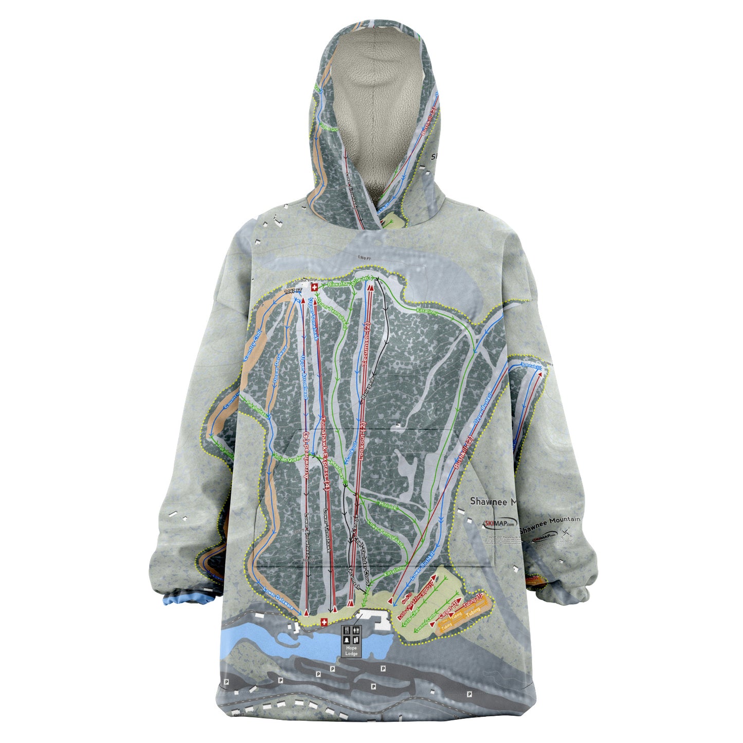 Shawnee Mountain, Pennsylvania Ski Trail Map Snug Hoodie - Powderaddicts