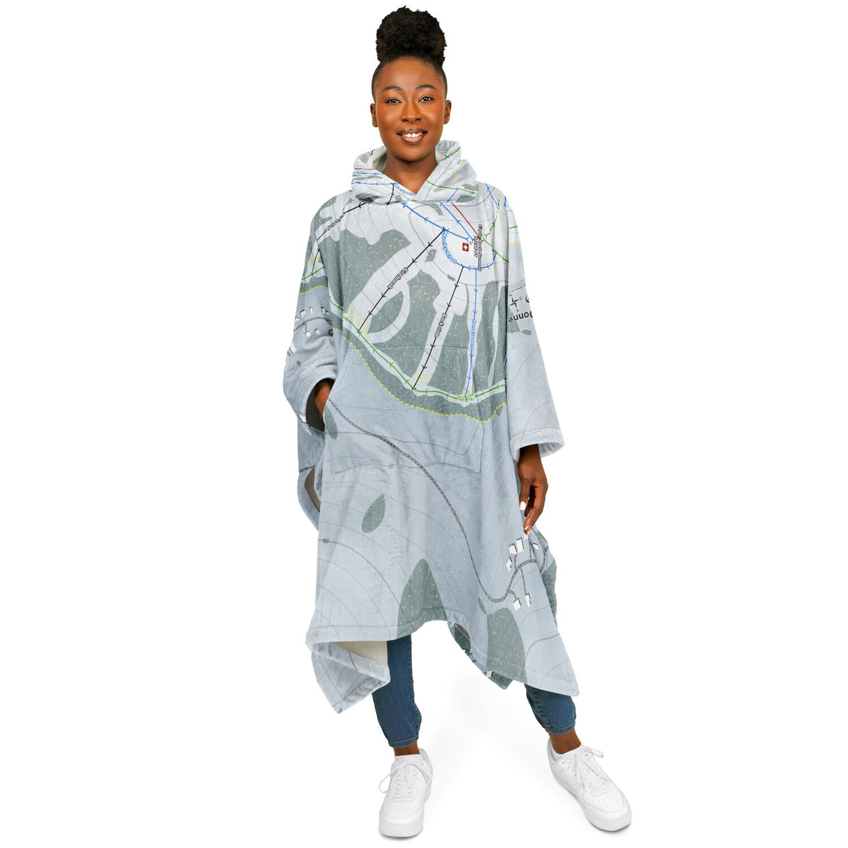 Tahoe Donner, California Ski Resort Map Flannel Blanket Poncho