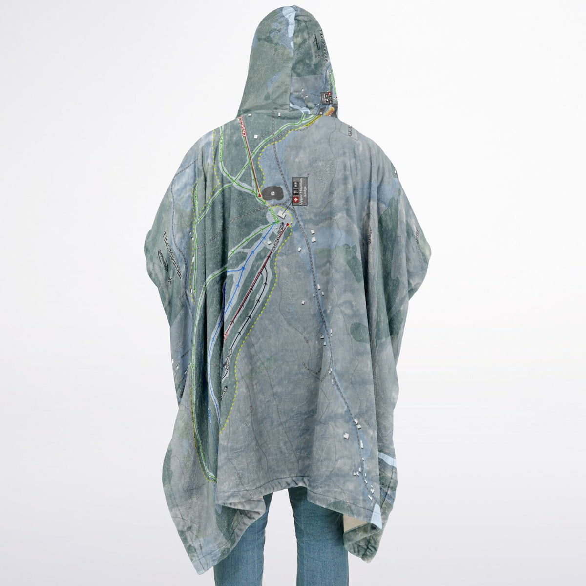 Titus Mountain, New York Ski Resort Map Flannel Blanket Poncho